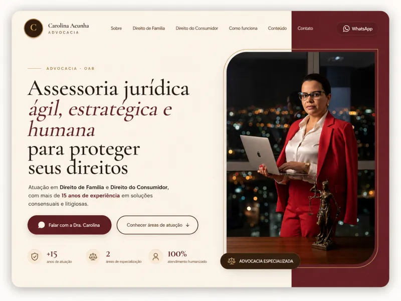Site Carolina Acunha Advocacia — projeto Dumont Web